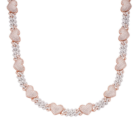 Sterling Silver Round Moissanite Cuban Heart Link Designer 18 Inch Necklace RP+PP 15-1/2 Cttw