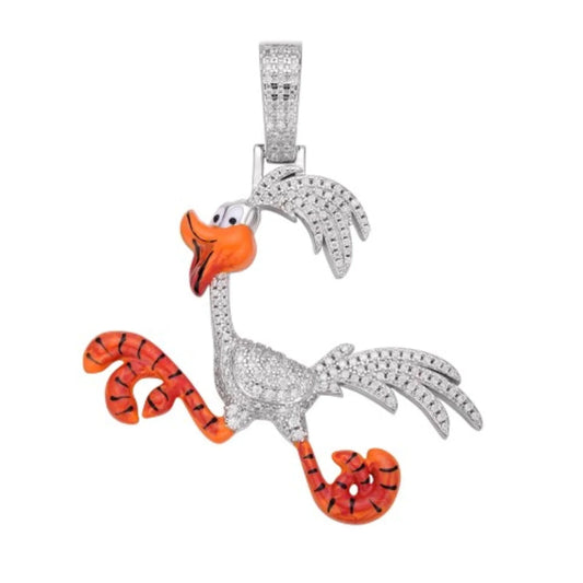 Sterling Silver Moissanite Enamel Bird Animal Pendant RP 7/8 Cttw