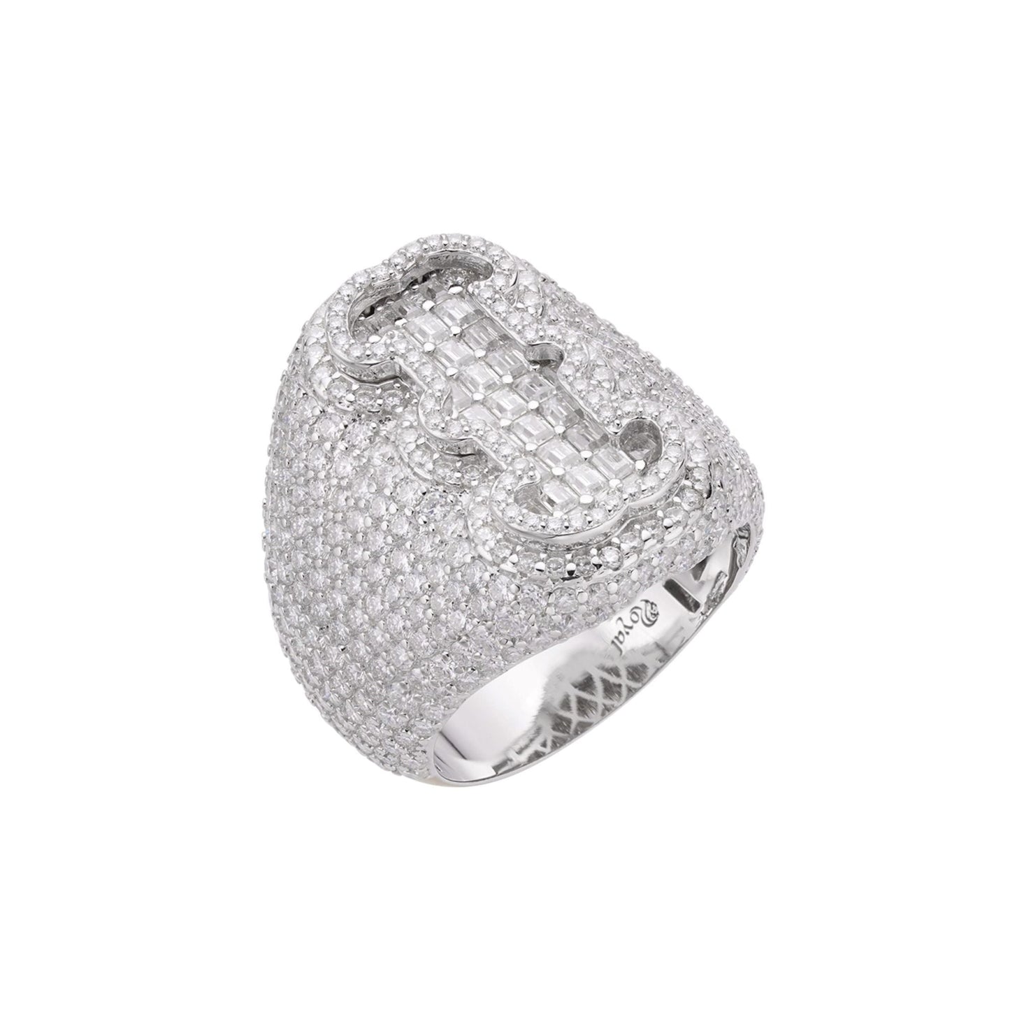 Sterling Silver Round Baugette Moissanite Albhabet I letter Initial SZ 10 Mens Ring RP 6-1/2 Cttw
