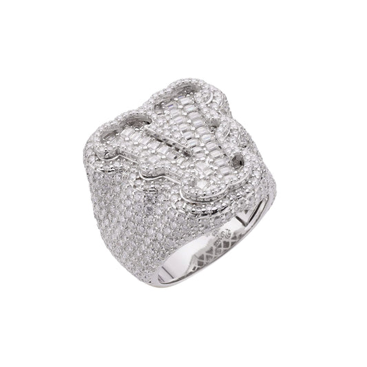 Sterling Silver Round Baugette Moissanite Albhabet V letter Initial SZ 10 Mens Ring RP 7-1/2 Cttw