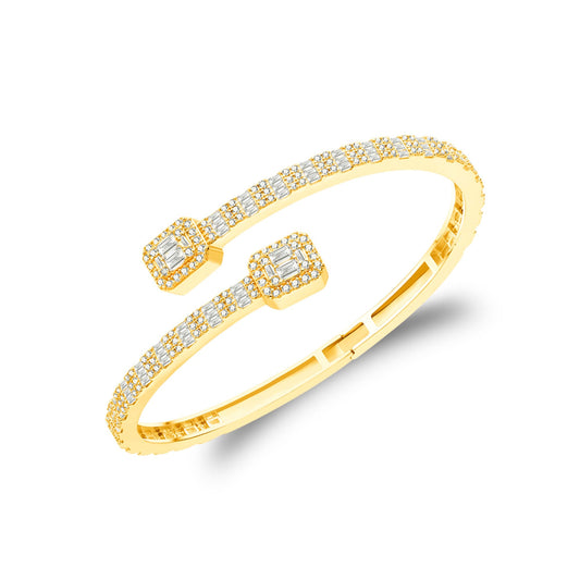 Sterling Silver Moissanite Round & Baguette Bangle Bracelet GP 3 Cttw
