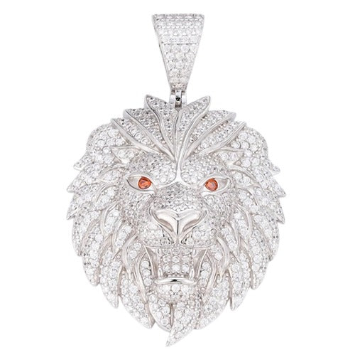 Sterling Silver Round Moissanite with Color CZ Lion Animal Pendant RP 8-1/3 Cttw