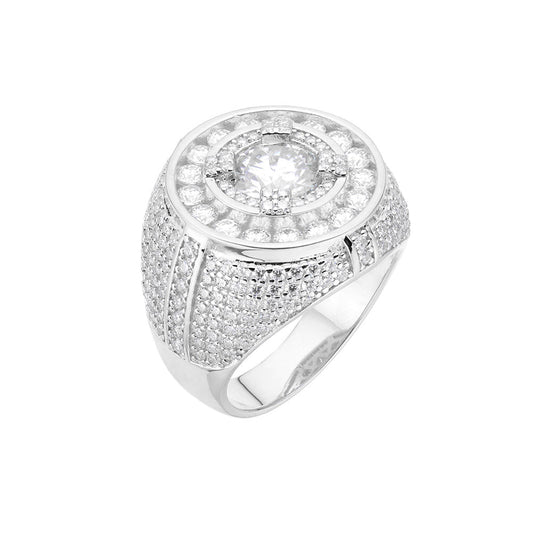 Sterling Silver Round Moissanite Designer Sz 9 Mens Ring 5-3/4 Cttw RP