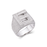 Sterling Silver Round Baguette Moissanite Cluster Initial F Letter Mens Ring 10 RP 4-7/8 Cttw