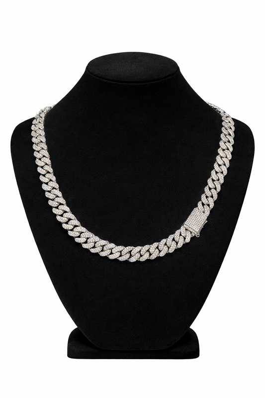 10k White Gold & Natural Diamond 14mm Cuban Chain 22 inches
