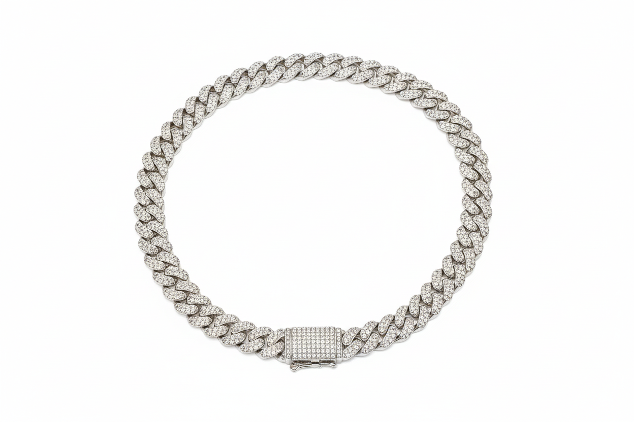 10k White Gold & Natural Diamond 14mm Cuban Chain 22 inches