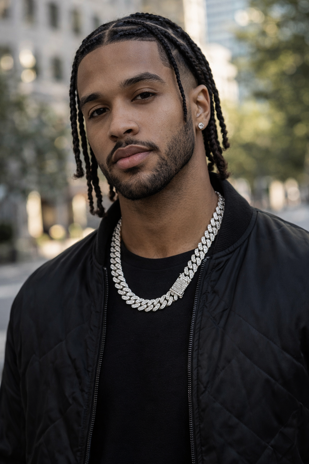 10k White Gold & Natural Diamond 14mm Cuban Chain 22 inches