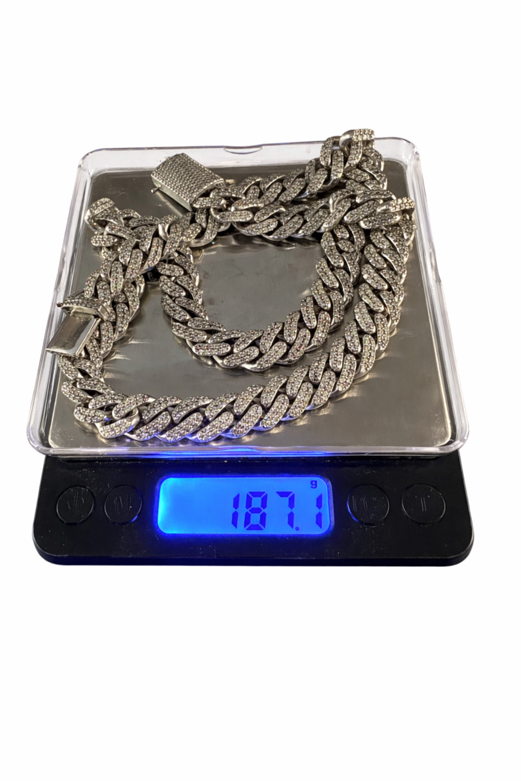 10k White Gold & Natural Diamond 14mm Cuban Chain 22 inches