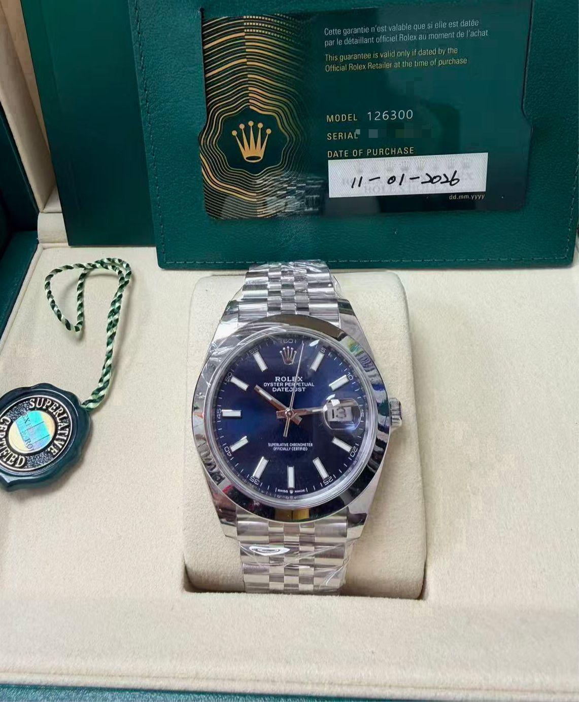 Rolex Datejust 41 – Ref. 126300 Blue Index Dial (2026 Model | Unworn | Box & Papers)