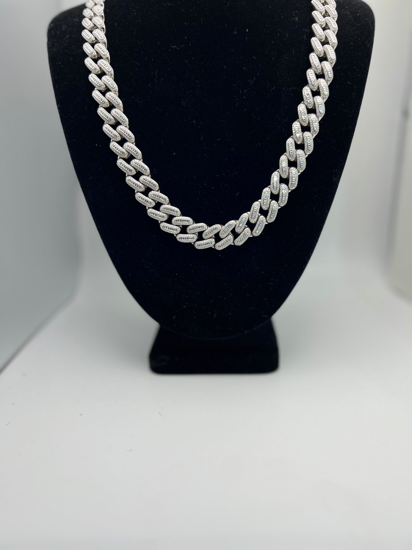 14 MM 925 Silver VVS1 D Moissanite Baugette Cuban Chain