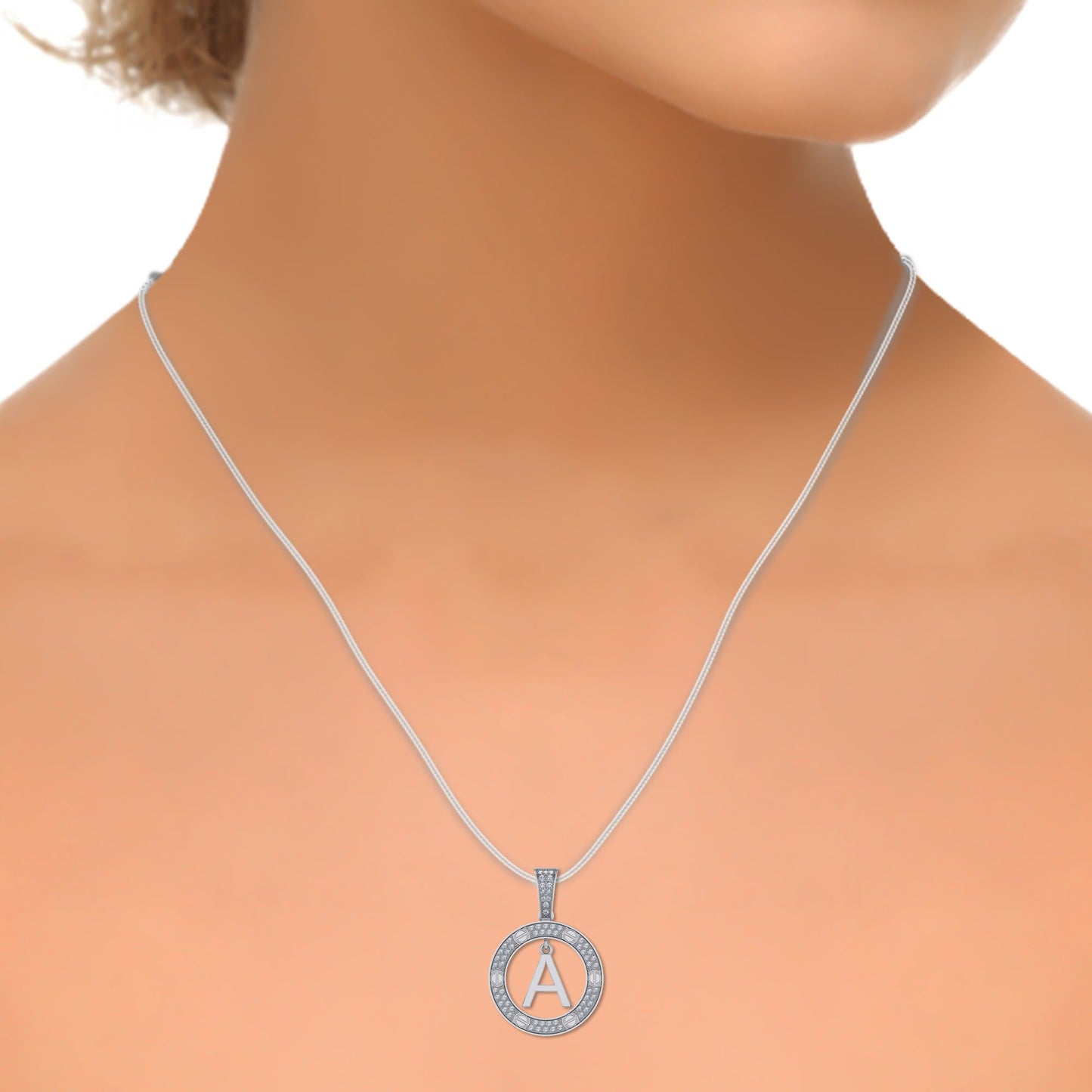 10K White Gold Round Diamond A Letter Initial Pendant 1/5 Cttw