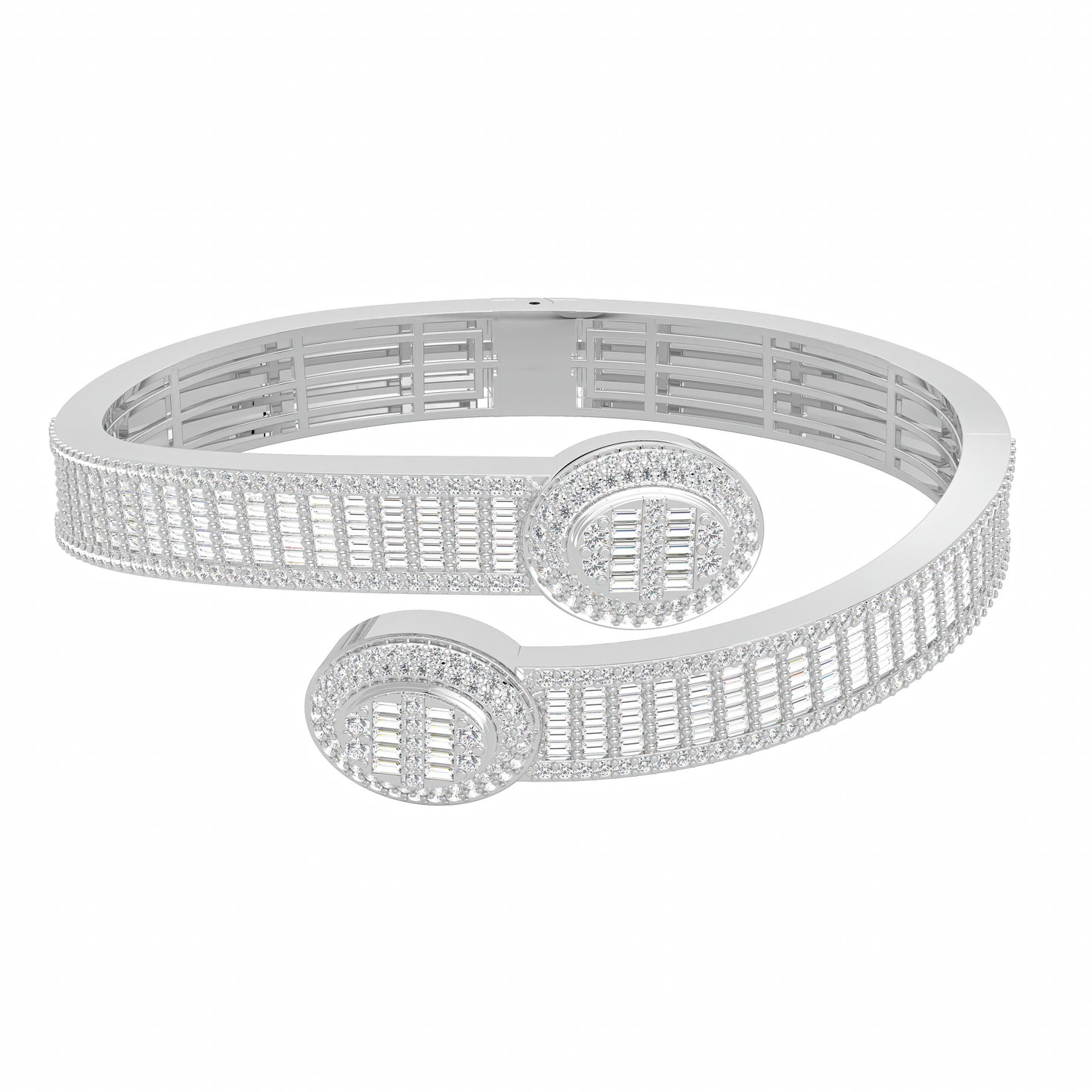 10K White Gold Tw Baguette Bangle Bracelet  5-1/2 Cttw