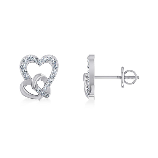 10K White Gold Double Heart Designer Earrings 1/5 Cttw