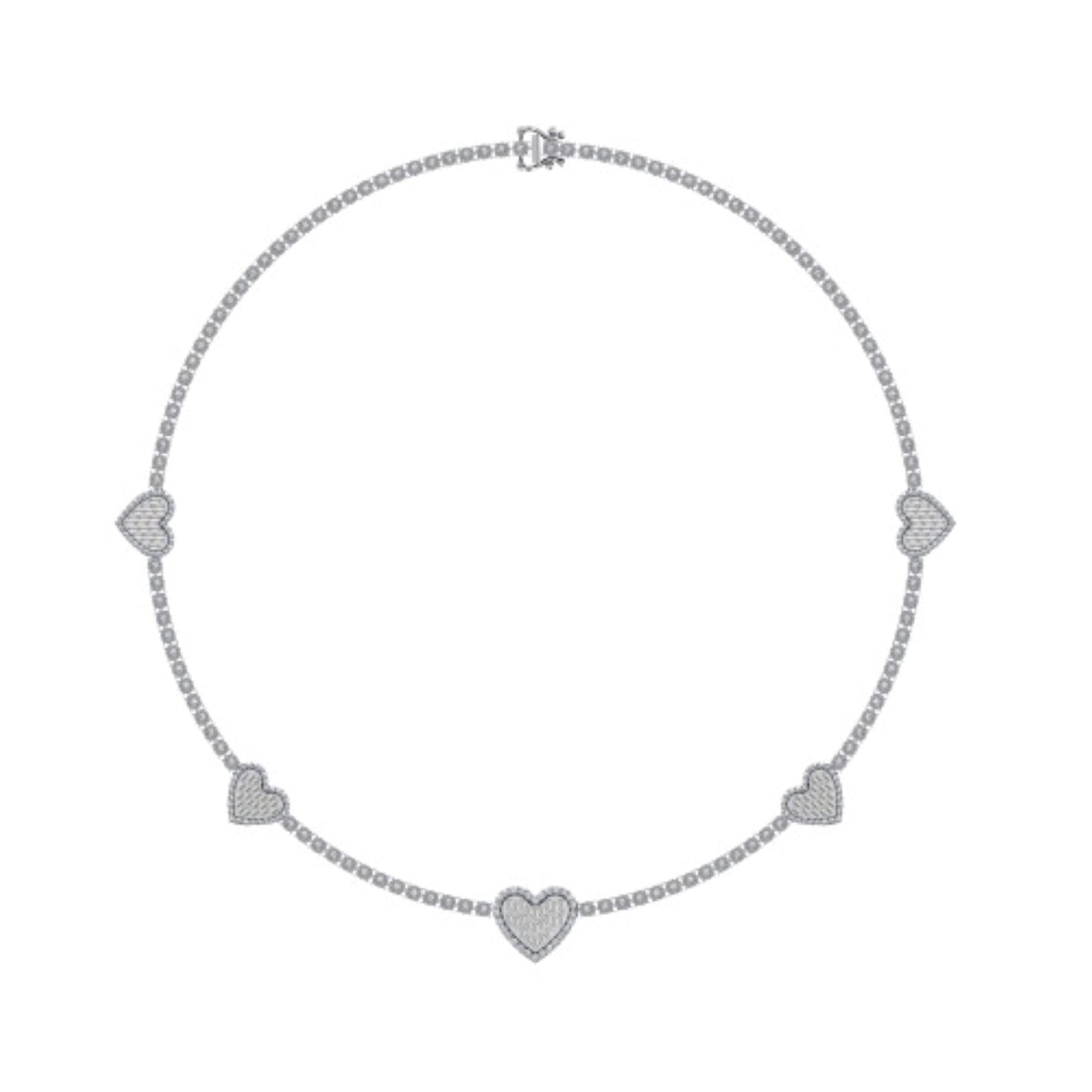 10K White Gold Round Baguette Diamond Heart Shape 18 Inch Necklace 4 Cttw