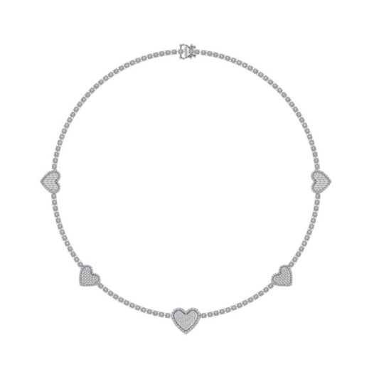 10K White Gold Round Baguette Diamond Heart Shape 18 Inch Necklace 4 Cttw