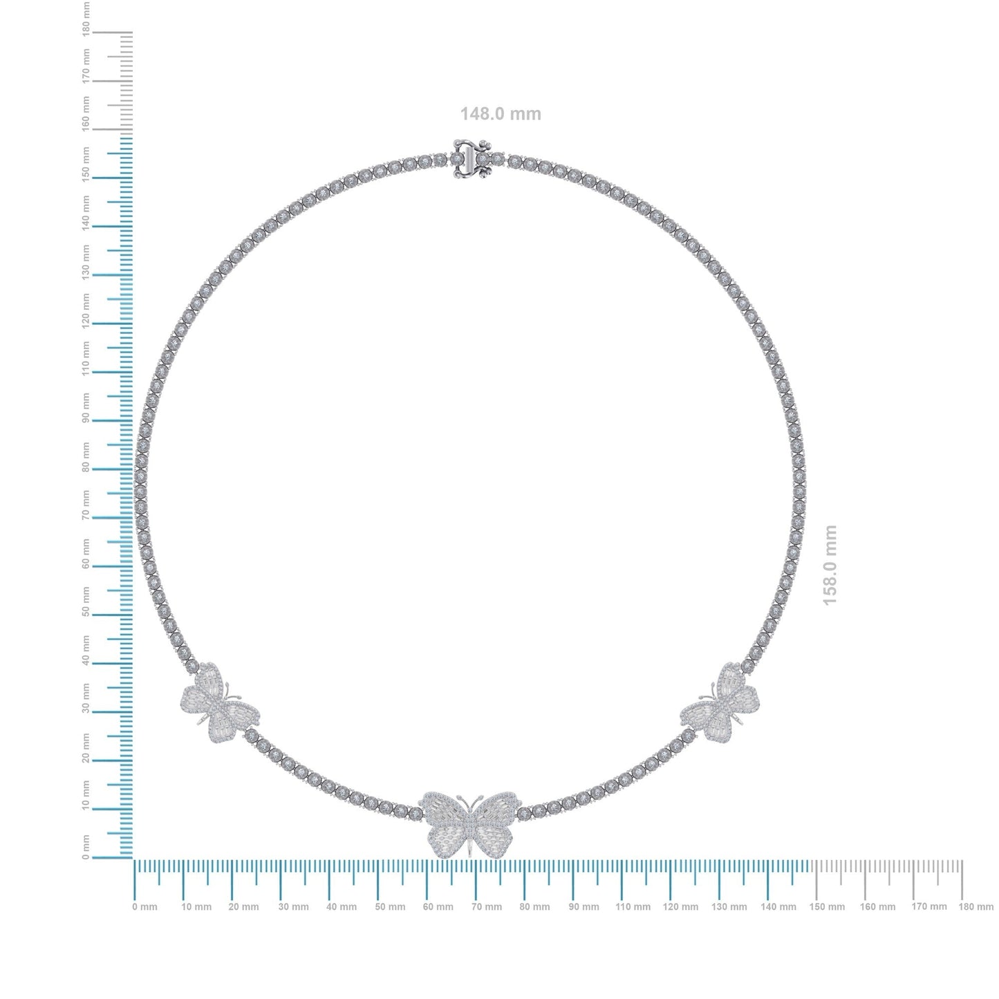 10K White Gold Round Baguette Diamond Butterfly Designer 18 Inch Necklace 1-7/8 Cttw