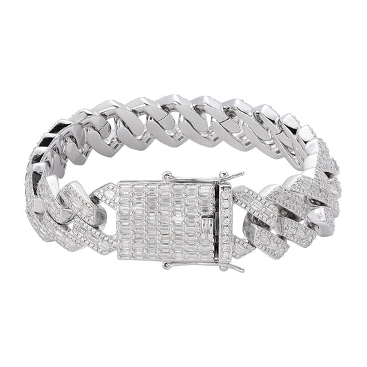 Sterling Silver Round Baguette Moissanite Cuban 8 Inch Mens Bracelet RP 22-7/8 Cttw