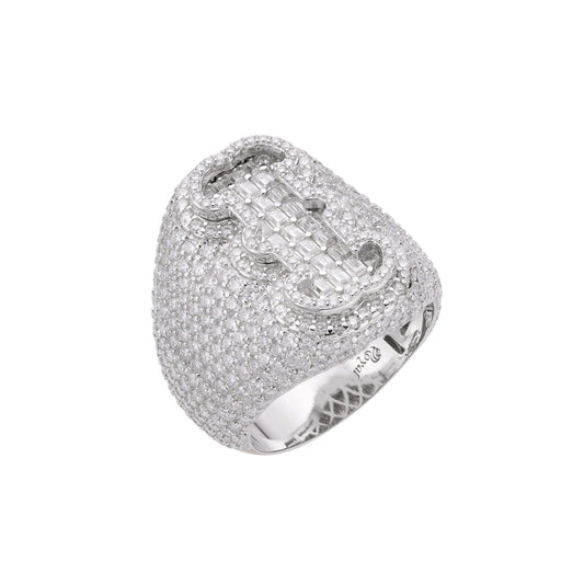 Sterling Silver Round Baugette Moissanite Albhabet I letter Initial SZ 10 Mens Ring RP 6-1/2 Cttw